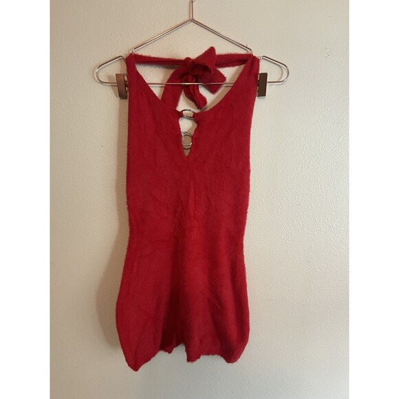 Tiger Mist Red Fuzzy Open Back Halter Romper - Women's XL - Picture 1 of 5